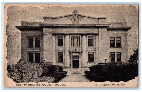 Henry County Court House Front View Mt Pleasant Iowa Ia Antique