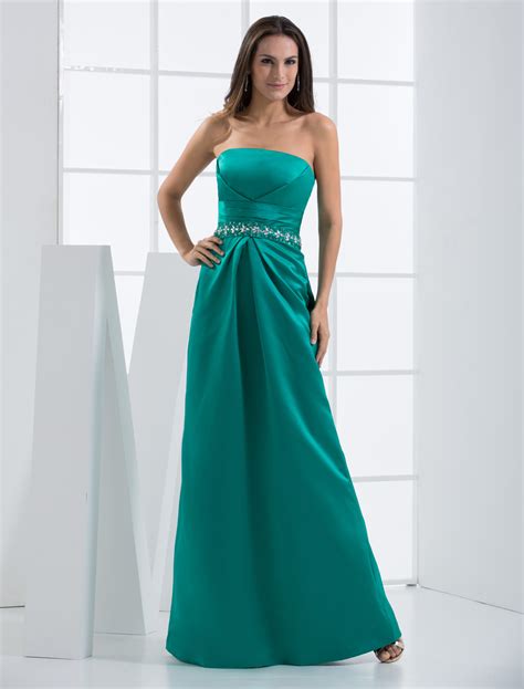 Hunter Green Strapless Floor Length Satin Evening Dress Eazu