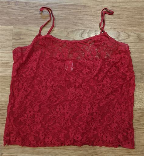 New Red Mesh Lace Tank Top Undershirt Dkny Size L 8 12 14 Stretchy