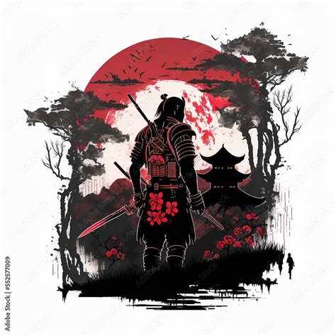 Japanese Samurai Illustration Digital Art Style Illustrated Painting