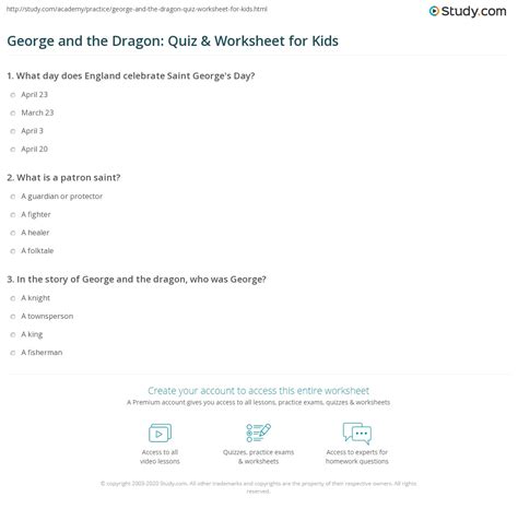 George and the Dragon: Quiz & Worksheet for Kids | Study.com