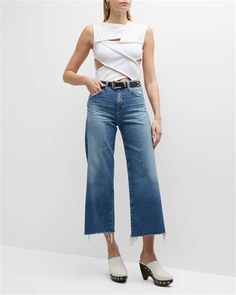 AG Adriano Goldschmied Saige High Rise Wide Leg Crop Jeans Neiman Marcus