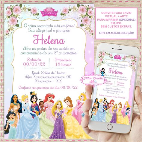 Convite Digital Princesas Disney Elo Produtos Especiais