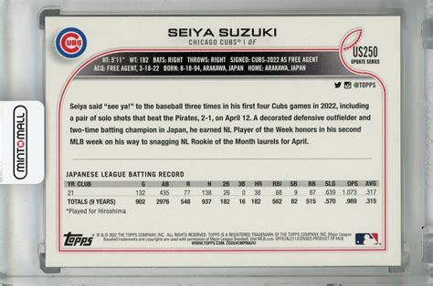 Mint Topps Update Series Chicago Cubs Seiya Suzuki