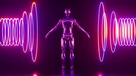 Robot In Neon Light Stock Video Envato Elements