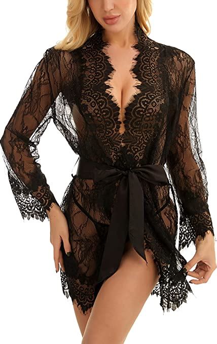 Lomitti Women S Eyelash Lace Kimono Robe Sheer Babydoll Sexy Lingerie