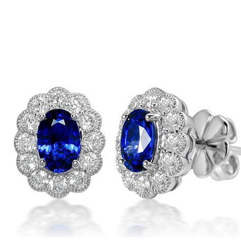 Sapphire Diamond Ct White Gold Oval Cluster Stud Earring John