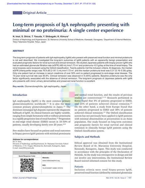 (PDF) Long-term prognosis of IgA nephropathy presenting with minimal or ...