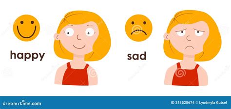 Cry And Laugh Antonyms Flashcard Vector Template Opposites Concept