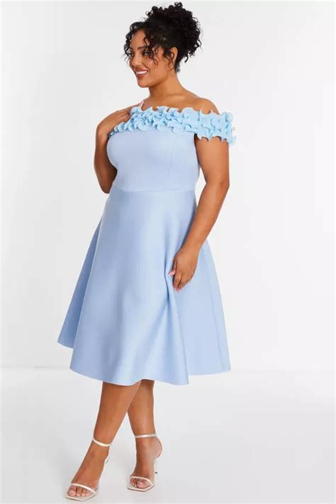 Curve Blue Bardot Skater Midi Dress Quiz Clothing