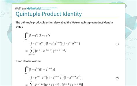 Quintuple Product Identity From Wolfram Mathworld