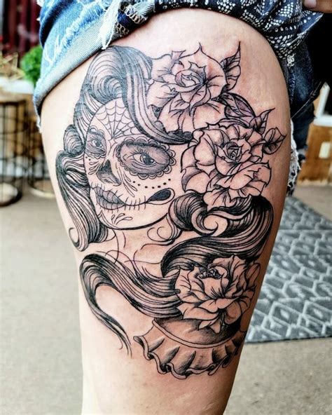 Girly Sugar Skull Tattoo Sleeve