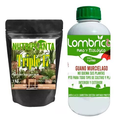 Fertilizante Triple 17 Npk 1 Kg Y Guano Murcielago 1 Litro Meses Sin