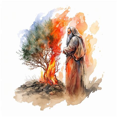 Moses And The Burning Bush In Watercolor Etsy