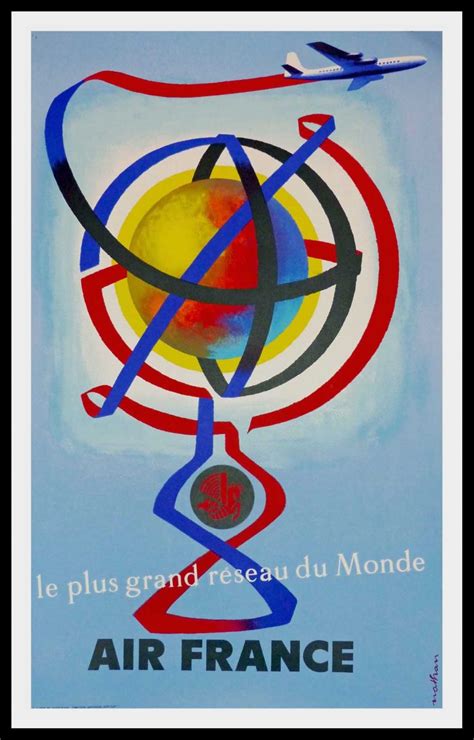 Affiche ancienne originale de voyage Air France Le plus grand réseau