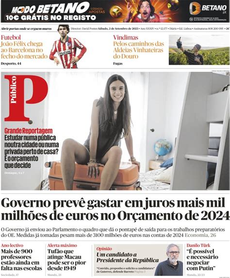 Capa Público 2 setembro 2023 capasjornais pt