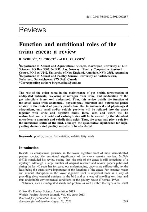 (PDF) Function and nutritional roles of the avian caeca: A review