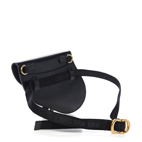 CHRISTIAN DIOR Calfskin Saddle Belt Bag Black 551326