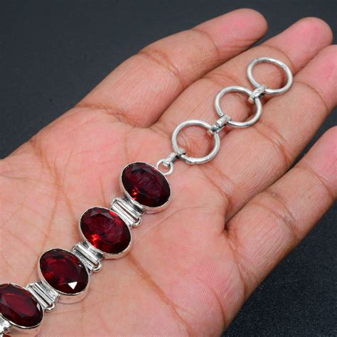 Red Garnet Bracelet Red Garnet Gemstone Handmade 925 Sterling Etsy