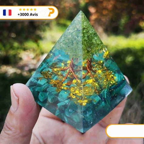 Pyramide orgonite Arbre de vie en Péridot avec Malachite Pyramide