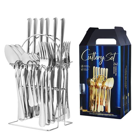 Stainless Steel Cutlery 24 Pieces Set Spoon Fork Knife With Holder