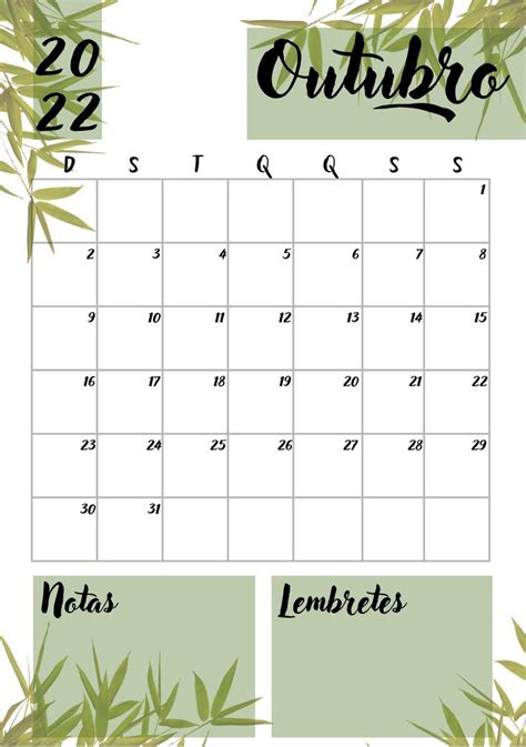 Outubro em 2022 Ideias de calendário Calendario de outubro Cadernos