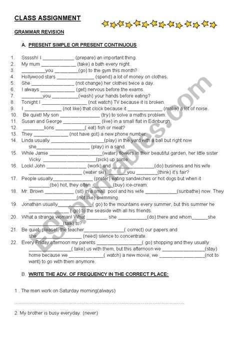 Grammar Revision Assignment Esl Worksheet By Keretita