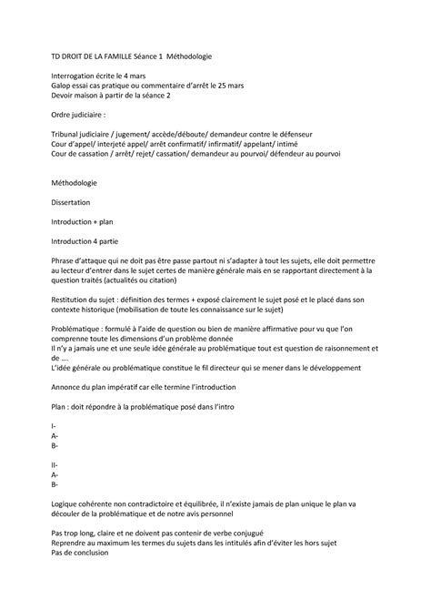 Document TD1 DF Méthodologie et correction TD DROIT DE LA FAMILLE