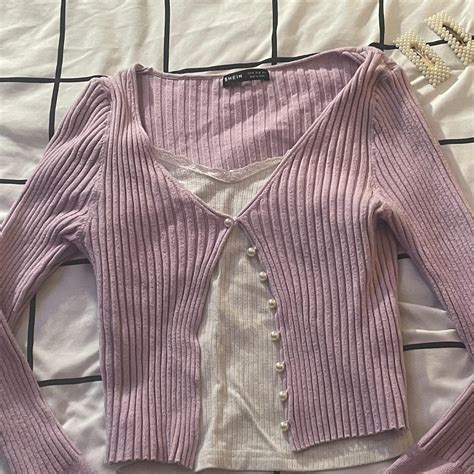 Purple Cardigan With Pearl Buttons Perfect Depop
