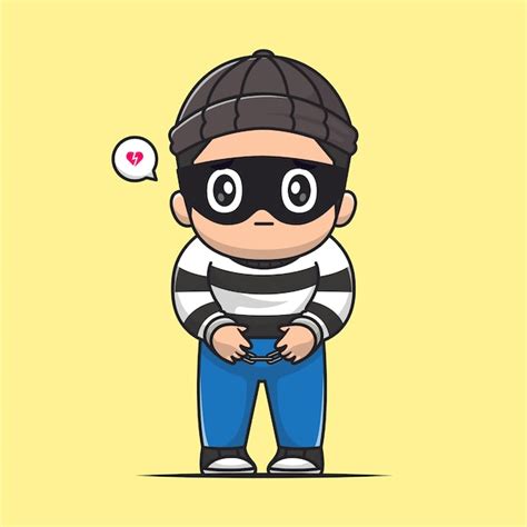 Premium Vector Cute Thief In Handcuffs Cartoon Vector Icon