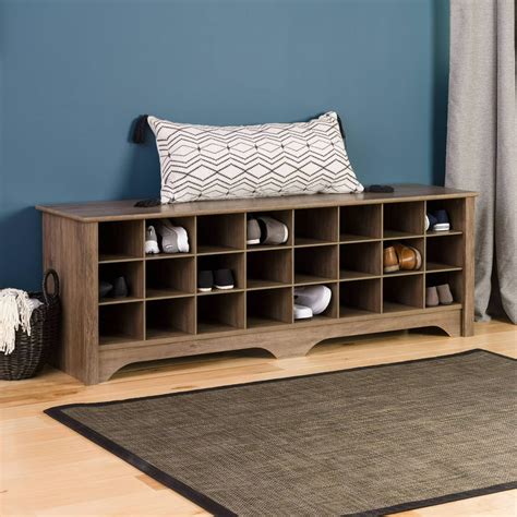 Prepac 3-Tier Entryway Storage Cubby Bench Shoe Rack, Wood, Gray ...