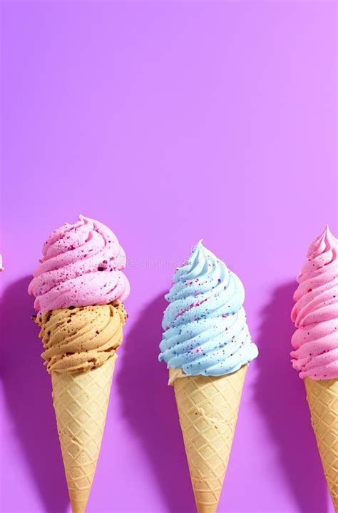 Colorful Ice Creams In Waffle Cones Generative Ai Stock Illustration