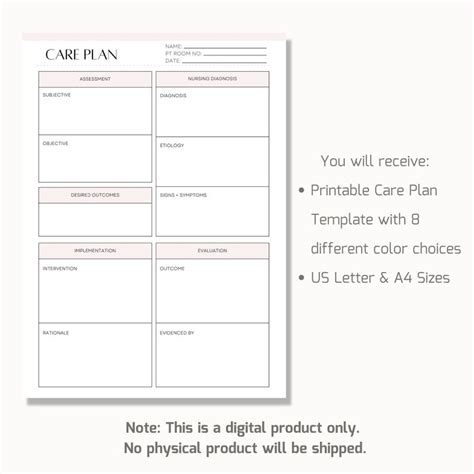 Printable Nursing Care Plan Nursing Care Plan Template Etsy