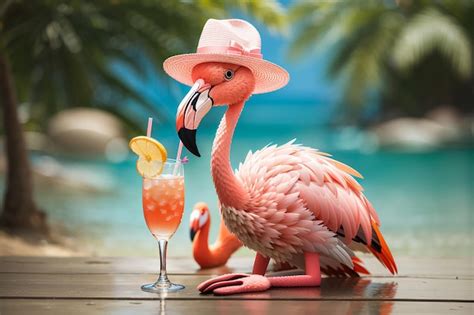 Premium Ai Image A Cheerful Flamingo Wearing Sunglasses Stands On One