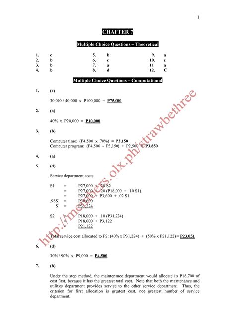 Cost Acctg Chapter Chapter Multiple Choice Questions