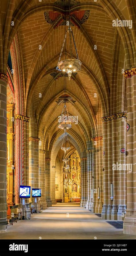 Pamplona Spain June 21 2021 Ornate Gothic Cloister Arcade Arches Of