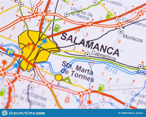 Macro Picture of the Location on the Map of the City of Salamanca in ...