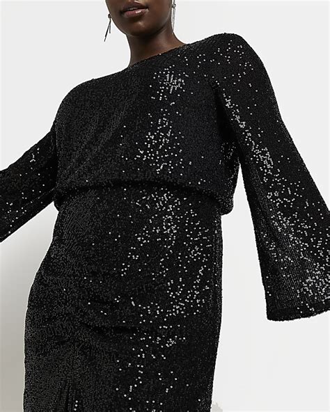 Plus Black Sequin Bodycon Midi Dress River Island