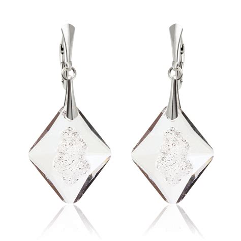 Sterling Silver Earrings Hooks Made With 6926 26mm Rhombus Swarovski