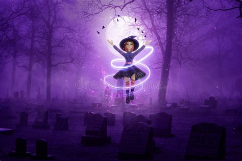 3d Rendering Halloween Witch A Witch Soars Into The Sky Casting A