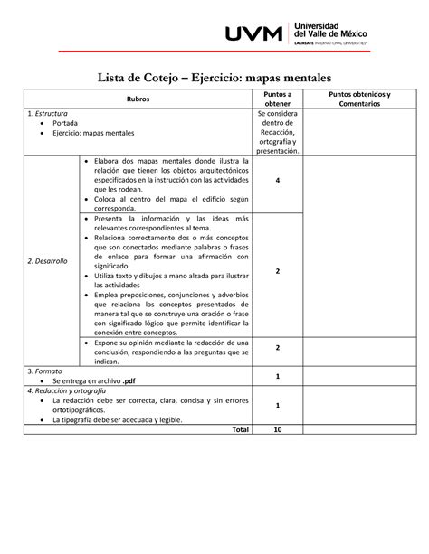 LC Ejercicios Act11 Lista De Cotejo Lista De Cotejo Ejercicio