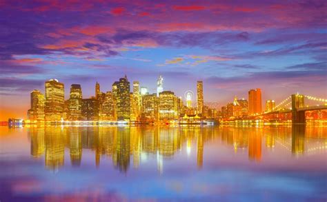 New York City Beautiful Sunset Over Manhattan With Manhattan And