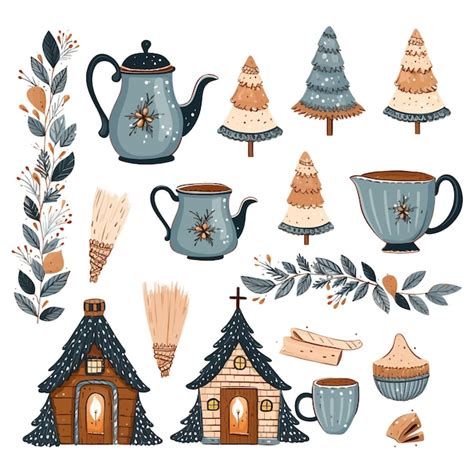 Premium Vector Hand Drawn Set Clipart Cozy Winter Hygge Candle