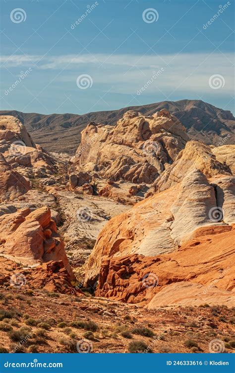 Beige And Red Tops On Red Rocks Valley Of Fire Nevada Usa Stock