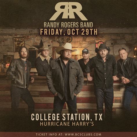 Randy Rogers Band At Hurricane Harry S Bcs Calendar