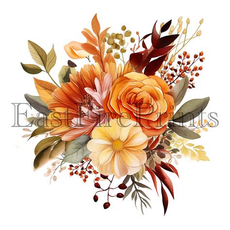 Watercolor Autumn Floral Clipart High Quality Png Autumn Etsy