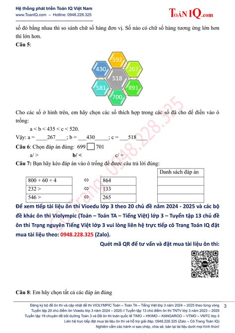 Đấu trường toán học Vioedu lớp 3 năm 2024 2025 PDF