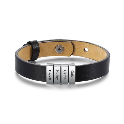 Engraved Mens Leather Bracelets Personalized Dad Bracelet