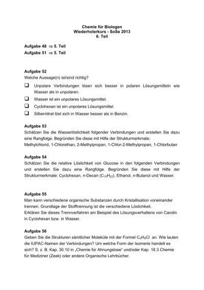 Bungsaufgaben Zur Vorlesung Chemie F R Bei Duepublico