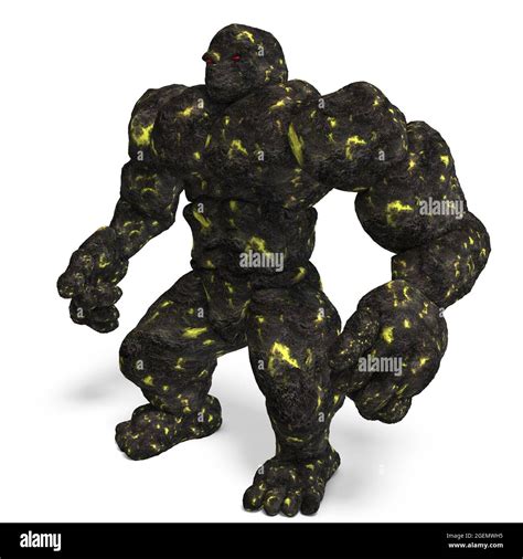 D Illustration Of An Isolated Giant Fantasy Lava Golem Creature Stock